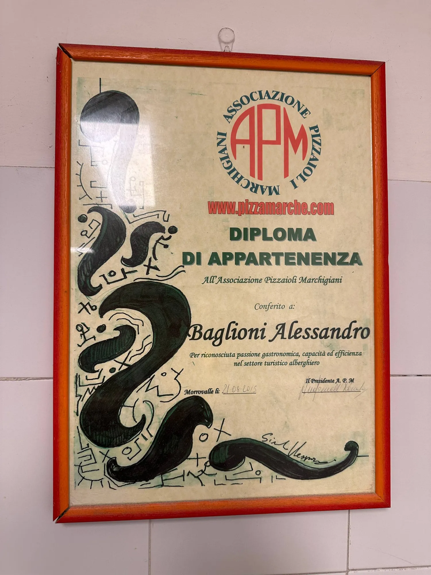 Attestato corso pizzaiolo APM 2015 — Baglioni Alessandro